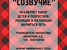 Вокальный ансамбль "Созвучие" приглашает на занятия детей и подростков