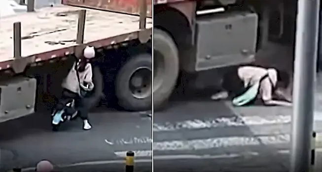 Мотошлем спас жизнь китайской мотоциклистке: видео