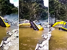 Перевернувшийся экскаватор и его удивительное спасение