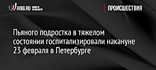 Пьяного подростка в тяжелом состоянии госпитализировали накануне 23 февраля в Петербурге