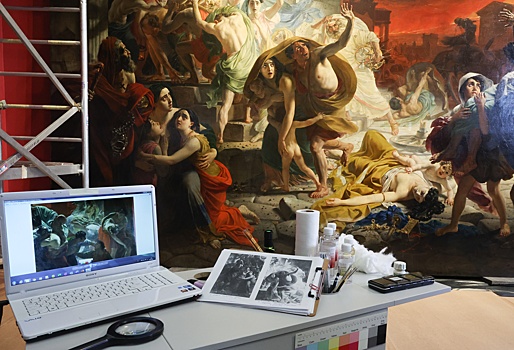В Русском музее реставрация картины Карла Брюллова "Последний день Помпеи" дополнена виртуальной реальностью - фото