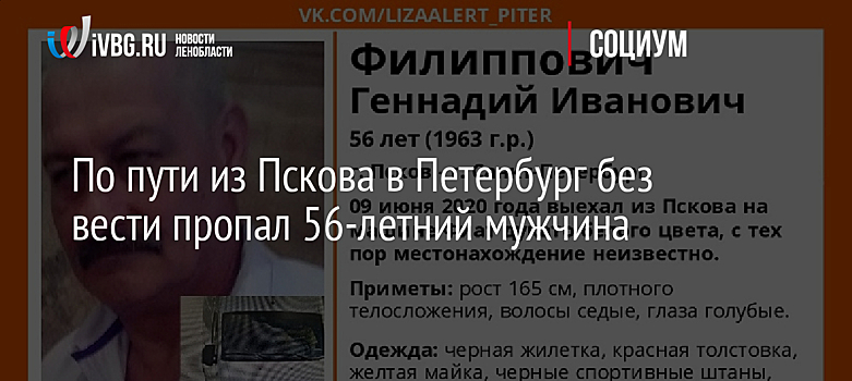 По пути из Пскова в Петербург без вести пропал 56-летний мужчина