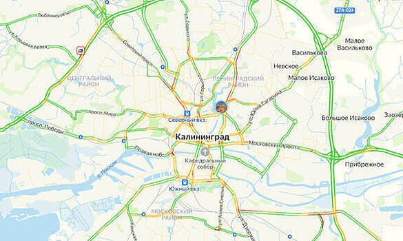 Ситуация — 5 баллов: карта пробок в Калининграде на утро вторника