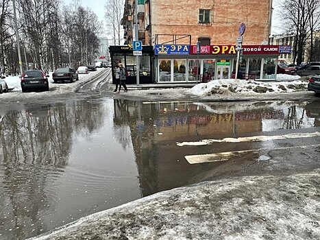 «Переходим? Нет, переплываем»: после оттепели Петрозаводск тонет в лужах