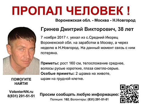 Разыскиваемый в Нижегородской области Дмитрий Гринев найден живым