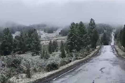 В российском регионе выпал первый снег и попал на видео