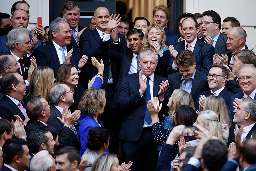 Риши Сунак после победы на внутрипартийных выборах в штаб-квартире Консервативной партии в Лондоне, 24 октября 2022 года