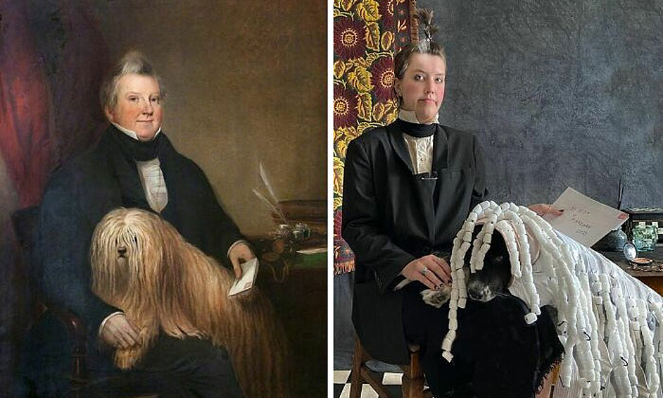 Портрет неизвестного мужчины и собаки, дата неизвестна, художник неизвестен