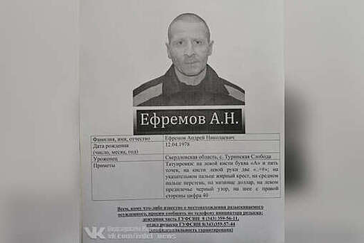 В Свердловской области из колонии сбежал заключенный