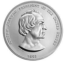 17-й президент США Эндрю Джонсон на серебряном жетоне