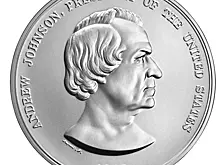 17-й президент США Эндрю Джонсон на серебряном жетоне