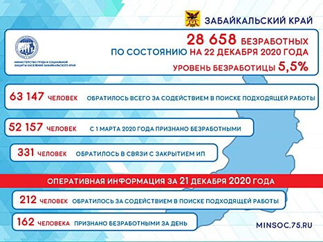 Безработица в Забайкалье держится на уровне в 5,5%— Минсоц