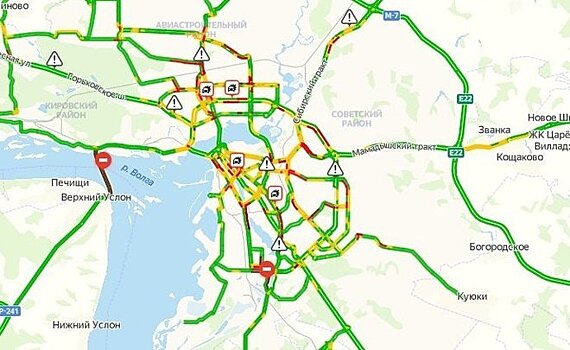 Пробки в Казани достигли 7 баллов