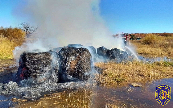 «Тракторист увез технику к пруду»: в Ромненском округе сгорело 18 рулонов сена