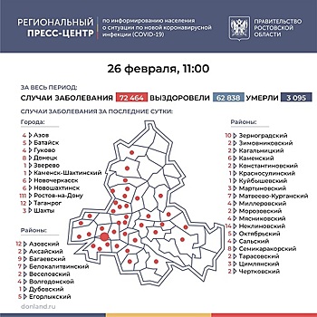 По числу новых зараженных COVID-19 лидируют Ростов и Неклиновский район