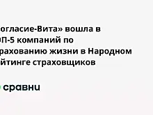 «Согласие-Вита» вошла в ТОП-5 компаний по страхованию жизни в Народном рейтинге страховщиков