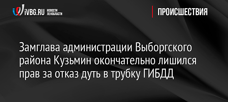 Замглава администрации Выборгского района Кузьмин окончательно лишился прав за отказ дуть в трубку ГИБДД