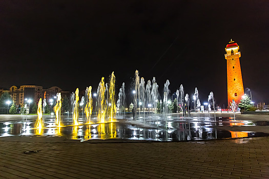 Светодиодный сухой фонтан открыли в Магасе ко Дню города