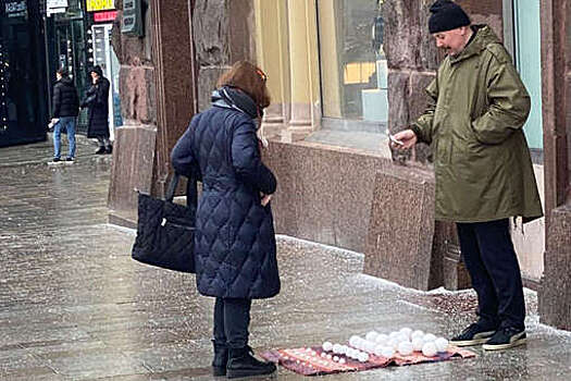 В Москве заметили торгующего снежками художника