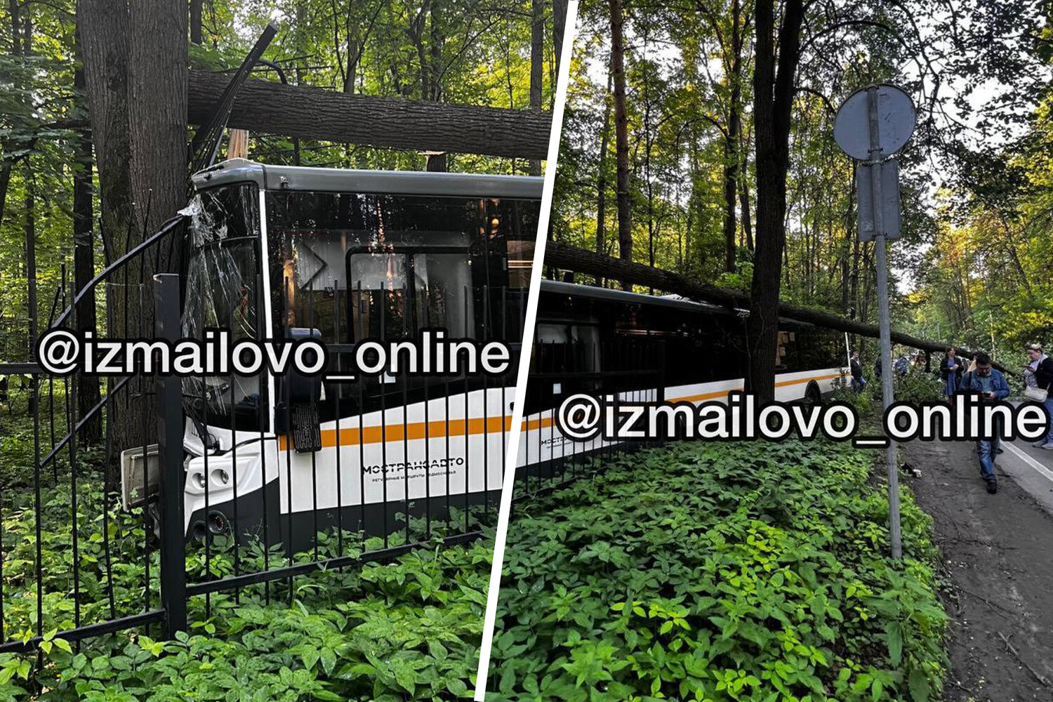 Автобус врезался в забор и дерево на востоке Москвы