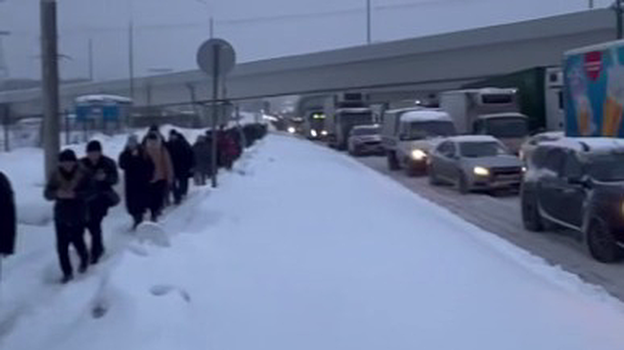 Пассажиры вышли из автобусов на Калужском шоссе из-за снегопада