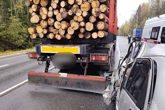 Иномарку "смяло" в ДТП с лесовозом в Тверской области