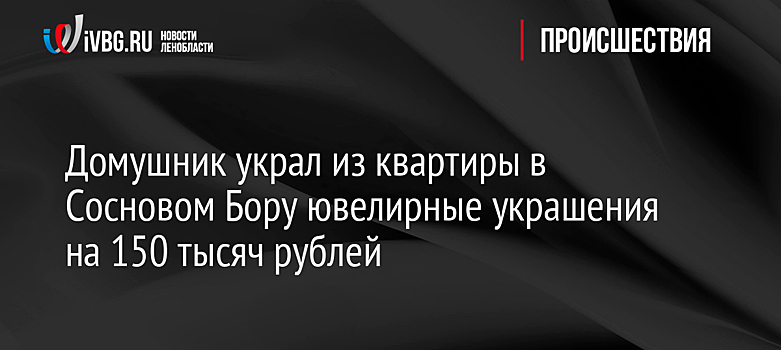 Домушник украл из квартиры в Сосновом Бору ювелирные украшения на 150 тысяч рублей