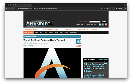 27-летний сайт с обзорами техники — AnandTech — объявил о закрытии