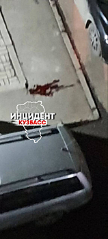 Лужа крови осталась на асфальте после нападения толпы на вооруженного кемеровчанина