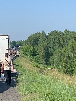 Пункт назначения – Кузбасс: бревна высыпались из перевернувшегося лесовоза на трассе