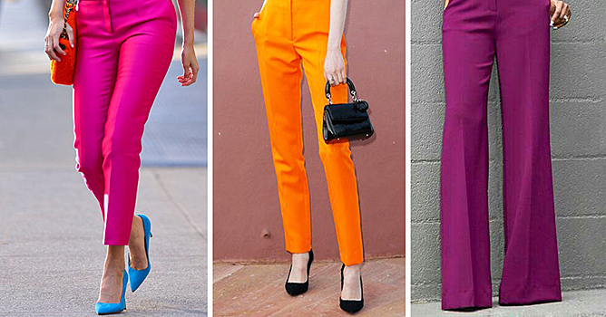 С чем сочетать цветные брюки: 15 стильных образов для вдохновения. Будь яркой!
