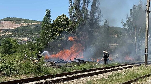 На железнодорожных путях под Балаклавой произошел крупный пожар