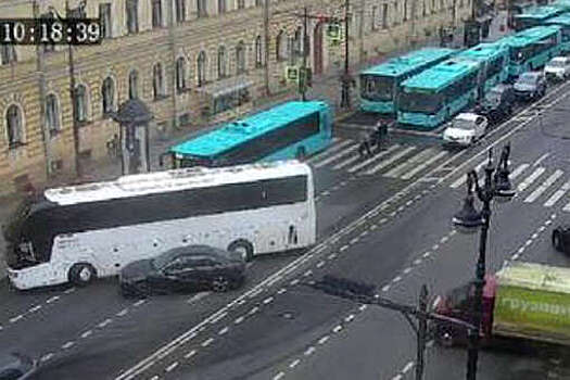 В Петербурге караван лазурных автобусов застрял из-за ДТП