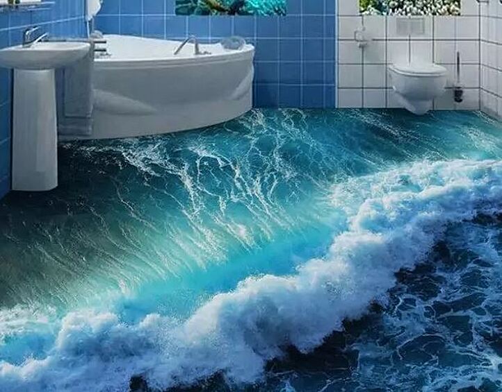 В данной ванной комнате чувствуешь себя как на берегу моря. Главное, при выходе с ног стряхнуть песок. 