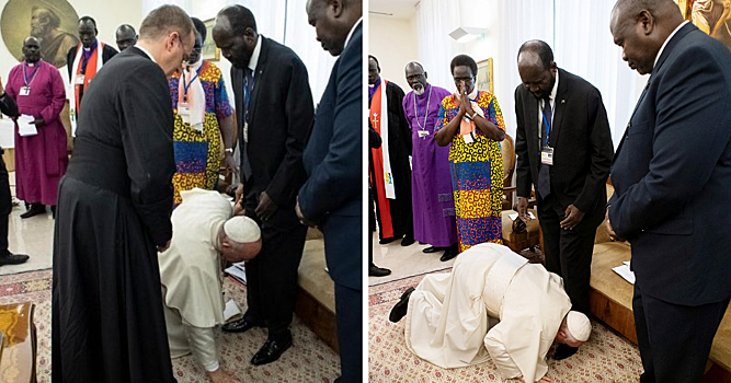 Зачем Папа Римский поцеловал ноги политикам из Судана?