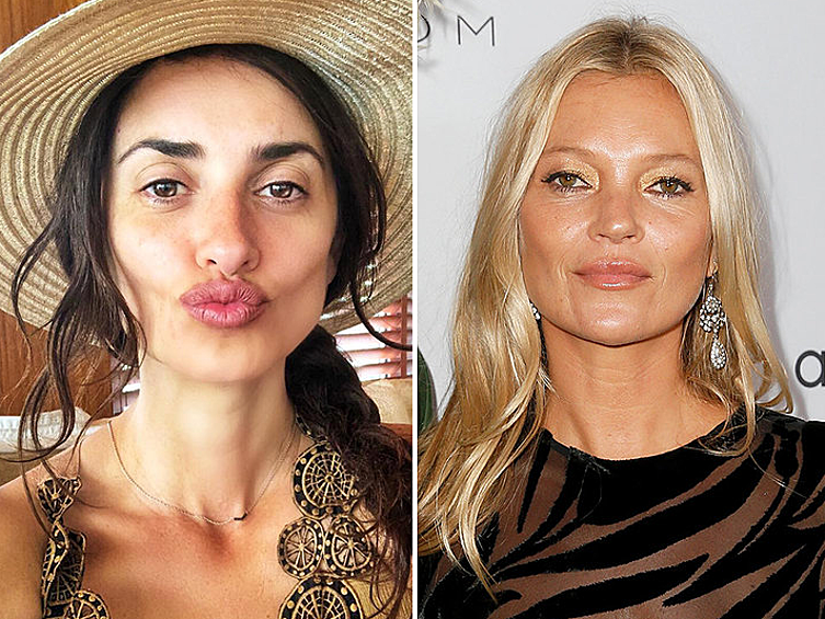 Пенелопа Крус и Кейт Мосс, 45 лет. Эти известные женщины безусловно красивы, но несмотря на одинаковый возраст, Пенелопа Крус выглядит гораздо моложе топ-модели даже без макияжа.