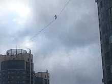 Петербургские канатоходцы сорвались, однако их выручила страховка. Видео