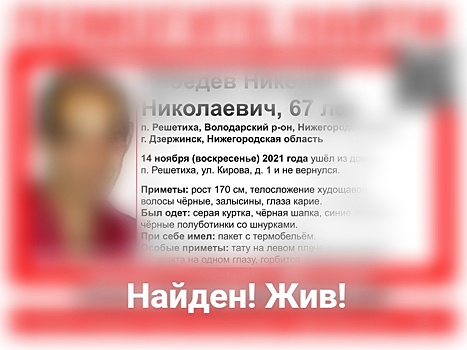 Пропавший в Володарском районе Николай Лебедев найден живым