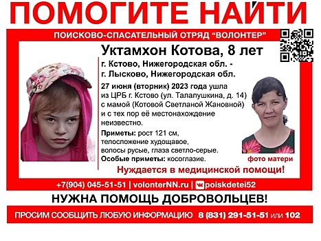 8-летняя девочка пропала в Нижегородской области вместе с мамой