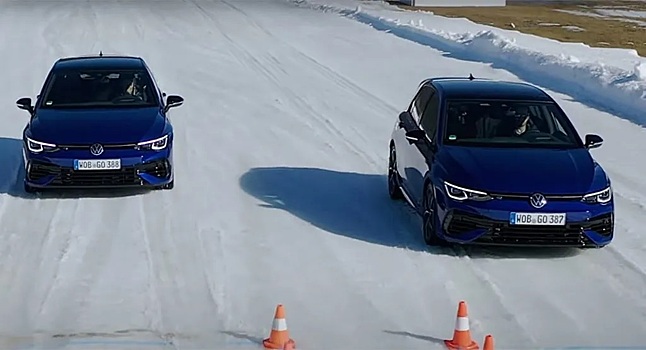 VW демонстрирует мастерство нового Golf R в нескольких снежных залах
