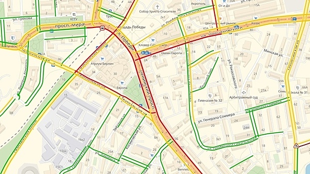 На центральных улицах Калининграда из-за ДТП образовались пробки