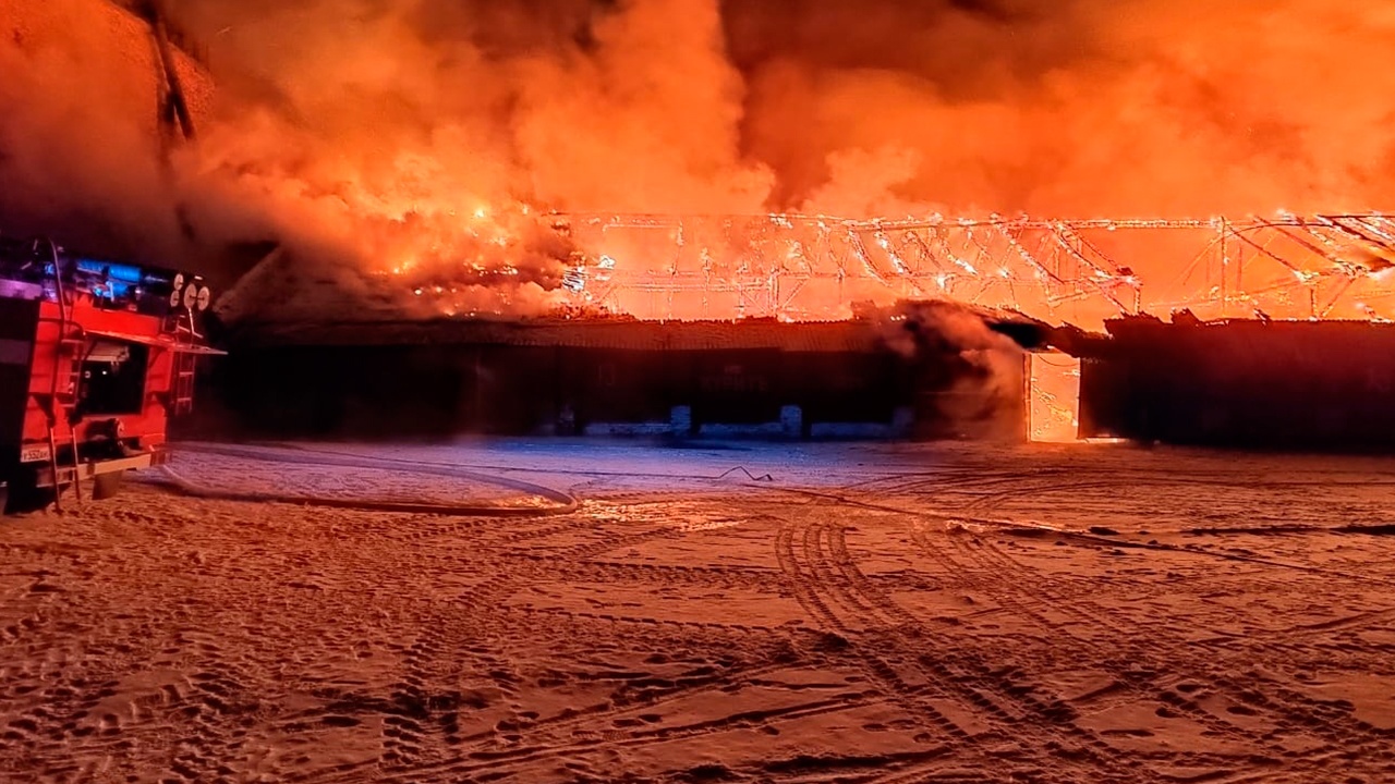 Склад с зерном горит в Оренбургской области на площади 3600 квадратных метров