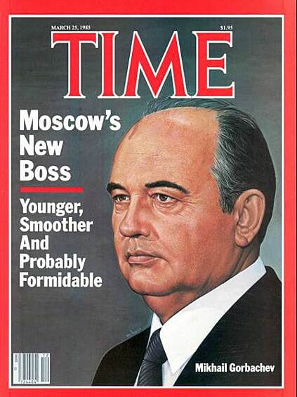 Одна из первых обложек журнала Time с Михаилом Горбачевым. Дословный перевод: "Новый босс Москвы (СССР), более молодой, более гладкий и вероятно грозный"