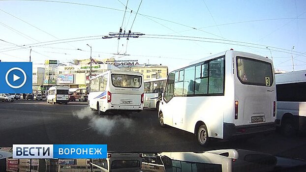 В Воронеже на видео попало, как 5 маршруток «боролись» с конкурентами перед светофором