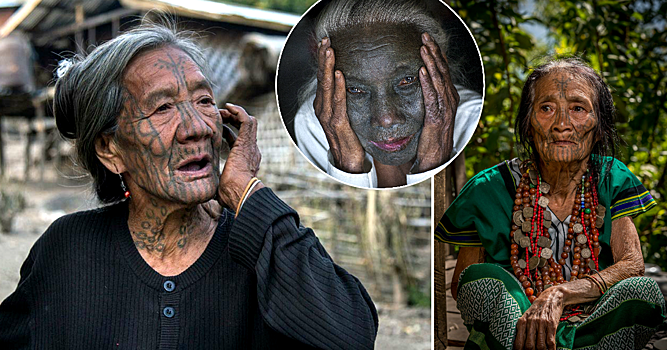 Уродство ради красоты: татуировки на лице женщин племени в Мьянме
