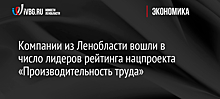 Компании из Ленобласти вошли в число лидеров рейтинга нацпроекта «Производительность труда»