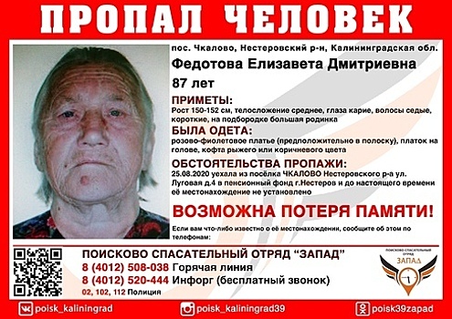 В Нестеровском районе 87-летняя женщина уехала в Пенсионный фонд и пропала