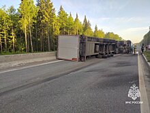 Рядом с селом Пугачёво в Удмуртии перевернулся тягач