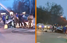 В Новосибирске столкнулись три автомобиля: одну из пострадавших зажало в машине